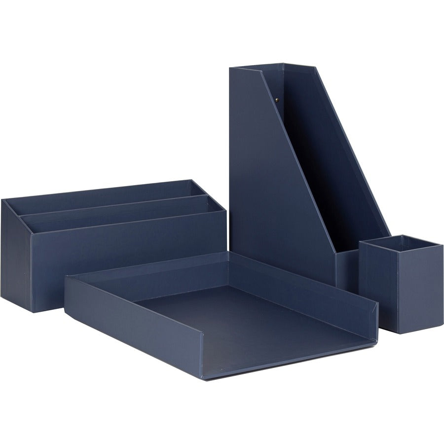 U Brands 4-Piece Desk Organization Set - Desktop - Paper Wrapped - Navy - Chipboard, Paper - 1 Each