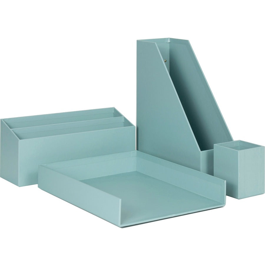 U Brands 4-Piece Desk Organization Set - Desktop - Paper Wrapped - Teal - Chipboard, Paper - 1 Each