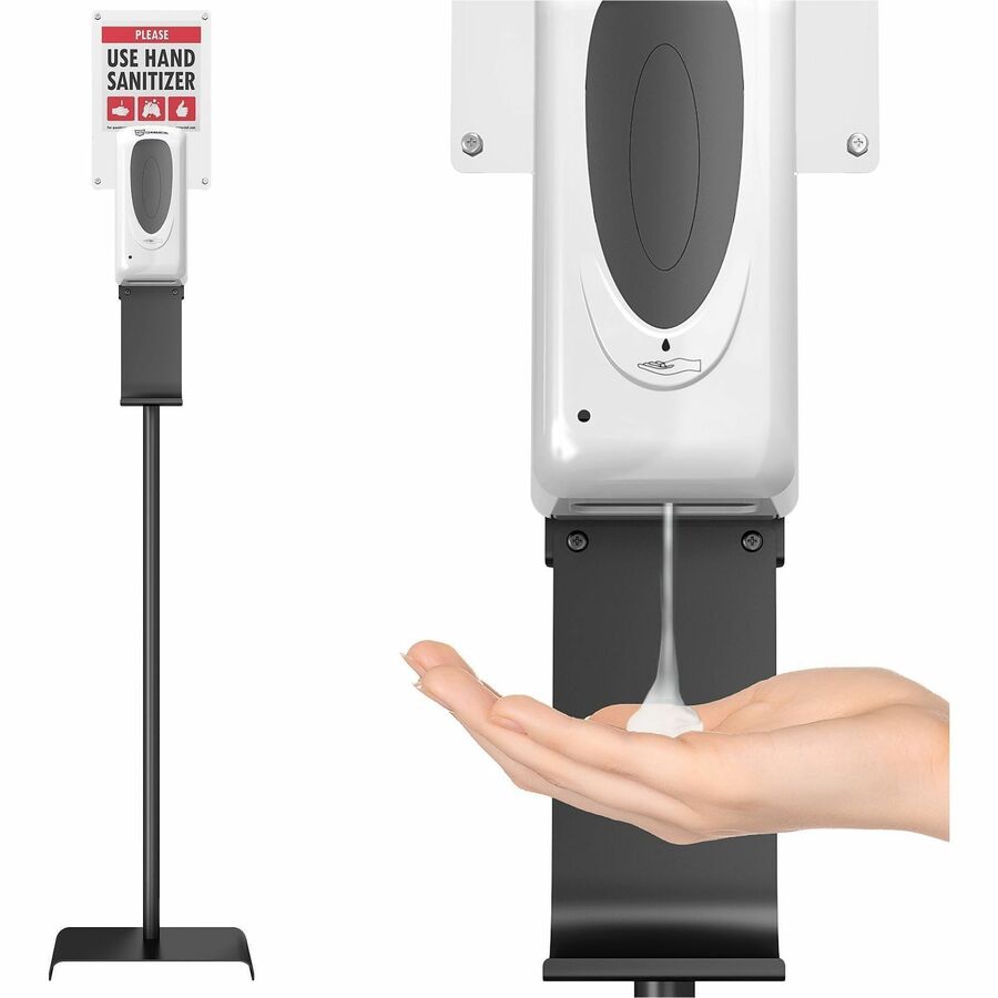 HLS Commercial Floor Stand Sensor Sanitizer Dispenser - Automatic - 1.06 quart Capacity - Support 4 x C Battery - Floor Standing, Touch-free, Refillable, Hygienic - Silver - 1 Each