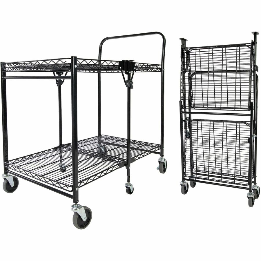 Bostitch Stowaway Folding Utility Cart - Large - 2 Shelf - 500 lb Load Capacity - 6 Casters - Metal - 37.50" Width x 23.50" Depth x 39" Height - Steel Frame - Black - 1 Each