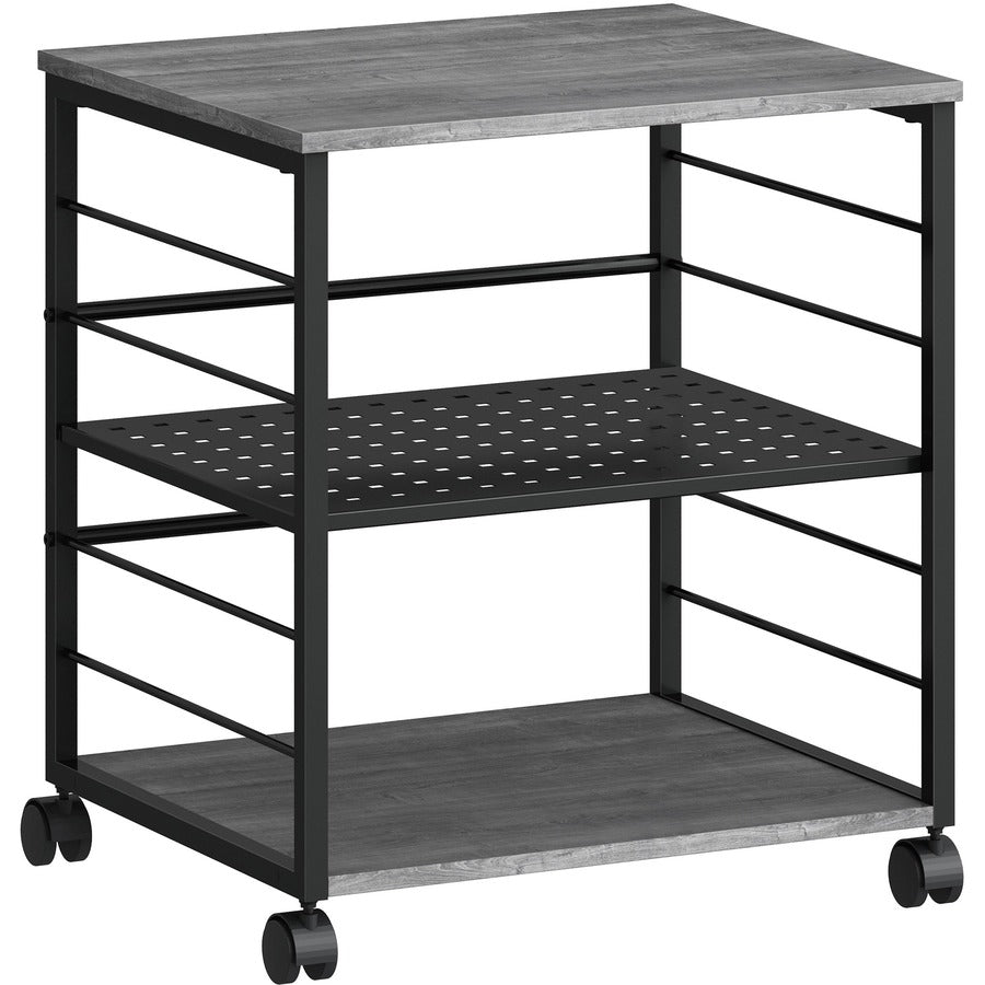 Lorell Deskside Mobile Machine Stand - 200 lb Load Capacity - 26.50" Height x 23.60" Width x 19.60" Depth - Desk - Powder Coated - Metal, Laminate, Polyvinyl Chloride (PVC) - Charcoal, Black