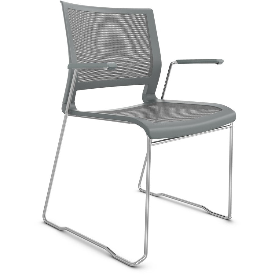9 to 5 Seating Kip Stack Chair - Gray Seat Color - Chrome Frame Color - Sled Base - 1 Each