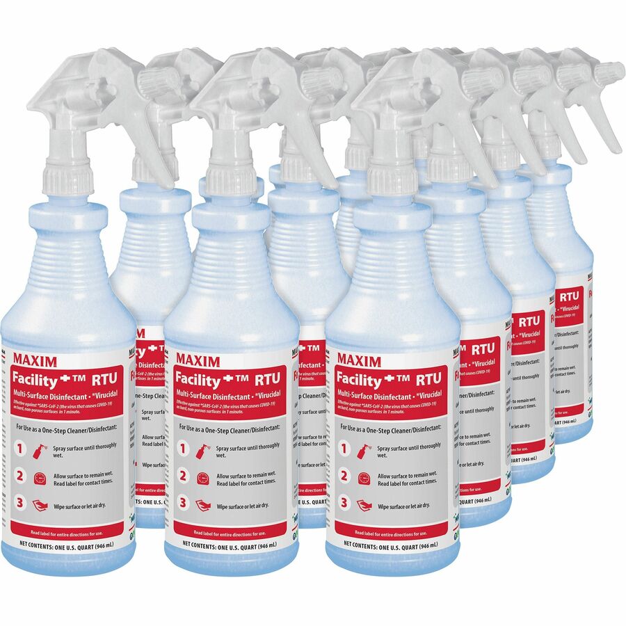 Maxim Facility Multi-Surface Disinfectant - Ready-To-Use - 32 fl oz (1 quart) - Washable - Colorless - 12 / Carton