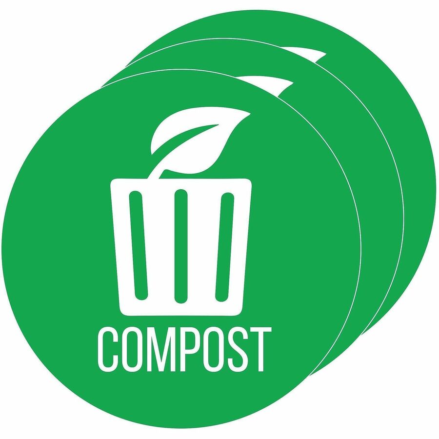 HLS Commercial Refuse Bin Icon Sticker - Waterproof - Compost - 1/10" Height x 4" Width x 4" Length x 4" Diameter - Removable Adhesive - Circle - Glossy - Green - Vinyl - Laminated - 3 / Carton