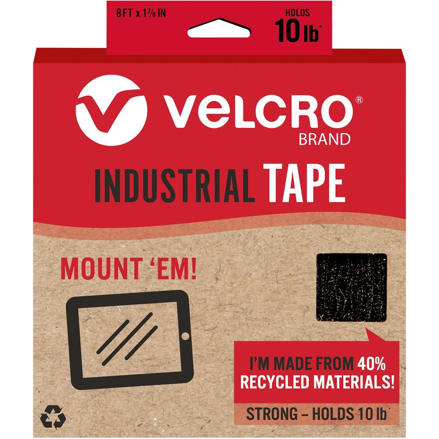 VELCRO®, Eco Collection Adhesive Backed Tape - 8 ft Length x 1.88" Width - Black - 1 Each