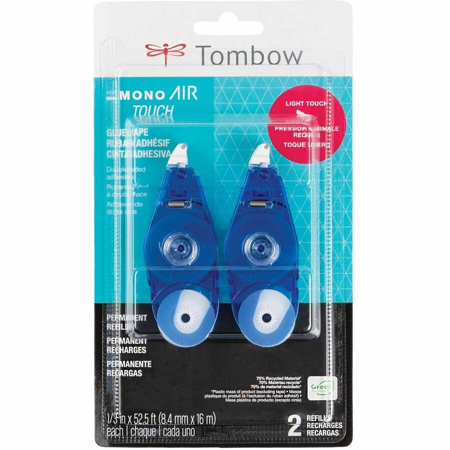 Tombow Refill 2-Pack, MONO Air Touch Adhesive - 17.50 yd Length x 0.33" Width - White - 2 / Pack