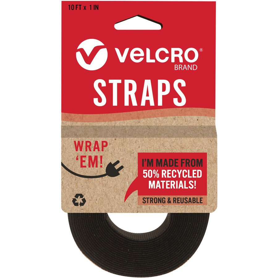 VELCRO®, Strap,Adjustable,Reusable,Recycled,1"x10',Black - Cable Strap - Black - 1 Each