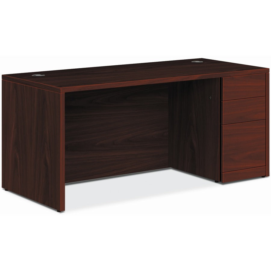 HON 10500 H105897R Pedestal Desk - 29.5" Height x 66" Width x 30" Depth - Total Drawer(s): 3Right Side - Finish: Mahogany - Lockable, Grommet - For File Storage - 1 Each
