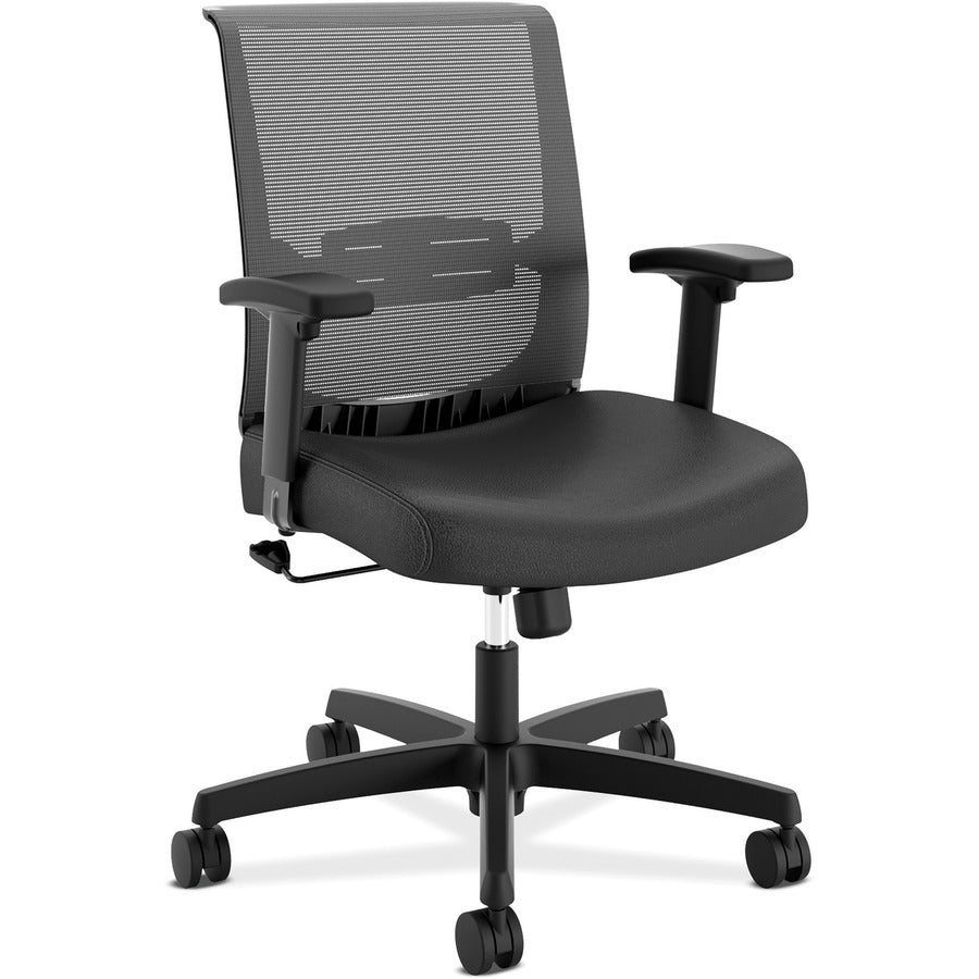 HON Convergence Chair - Black Seat Color - Vinyl Seat Material - Black Back Color - Mesh Back Material - Black Frame Color - 5-star Base - Black - 1 Each