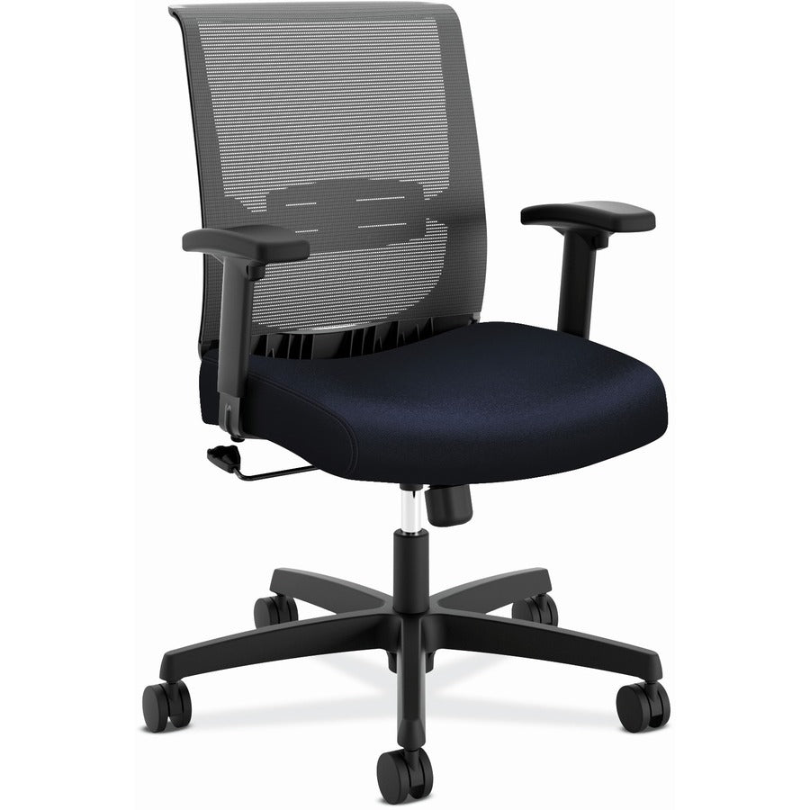 HON Convergence Chair - Navy Seat Color - Fabric Seat Material - Black Back Color - Mesh Back Material - Black Frame Color - 5-star Base - Navy - 1 Each