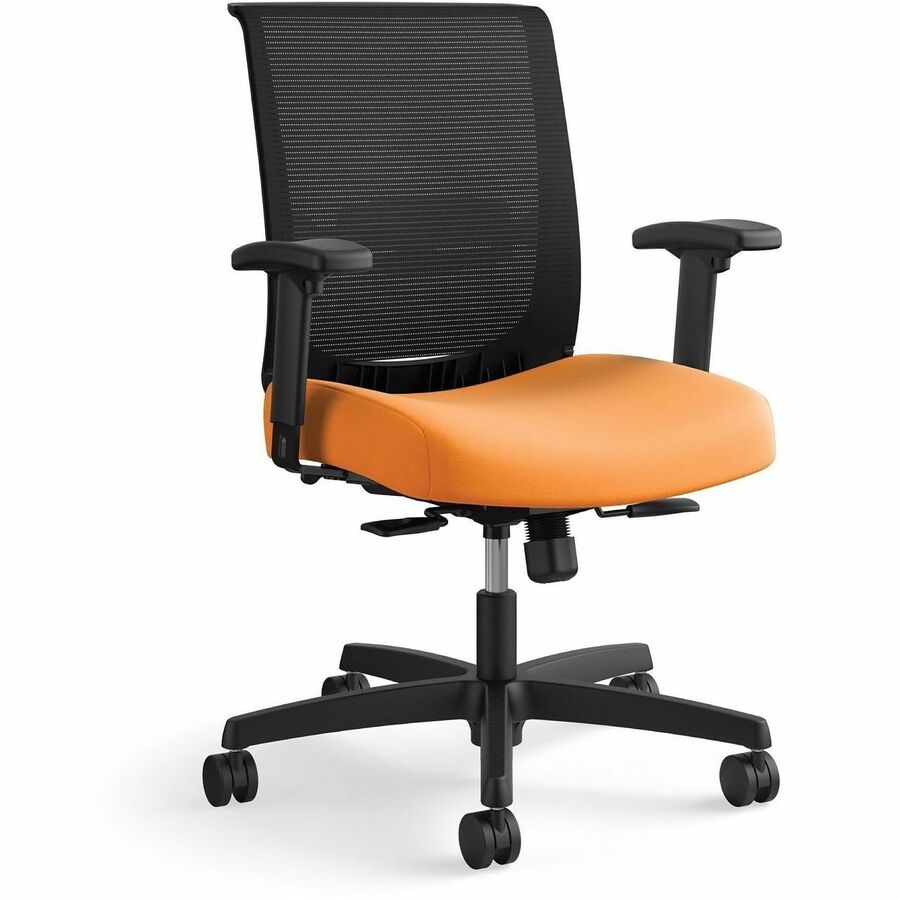HON Convergence Chair - Apricot Seat Color - Vinyl, Fabric Seat Material - Black Back Color - Mesh Back Material - Black Frame Color - 5-star Base - Apricot - 1 Each
