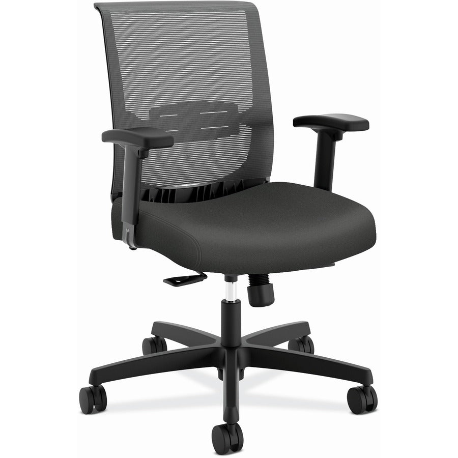 HON Convergence Chair - Black Seat Color - Vinyl, Fabric Seat Material - Black Back Color - Mesh Back Material - Black Frame Color - 5-star Base - Iron Ore - 1 Each