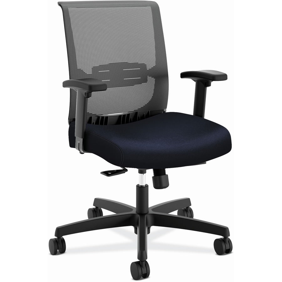 HON Convergence Chair - Navy Seat Color - Vinyl, Fabric Seat Material - Black Back Color - Mesh Back Material - Black Frame Color - 5-star Base - Navy - 1 Each