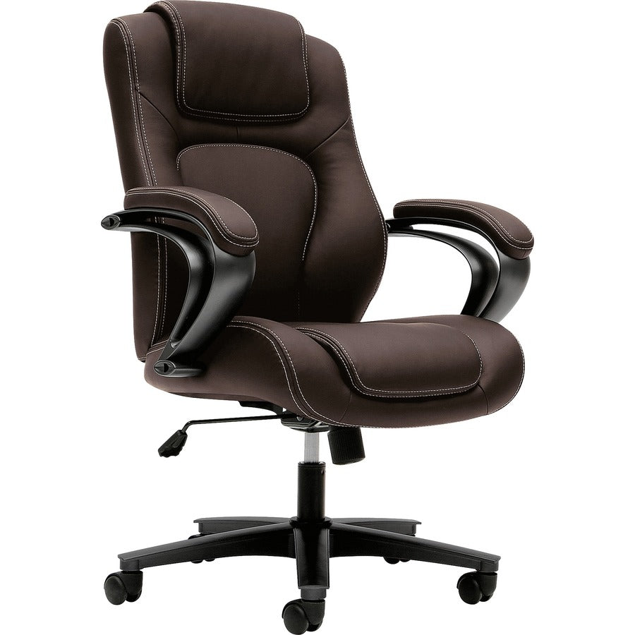 HON Chair - Brown Seat Color - Black Back Color - Vinyl Back Material - Black Frame Color - High Back - 5-star Base - Brown - 1 Each