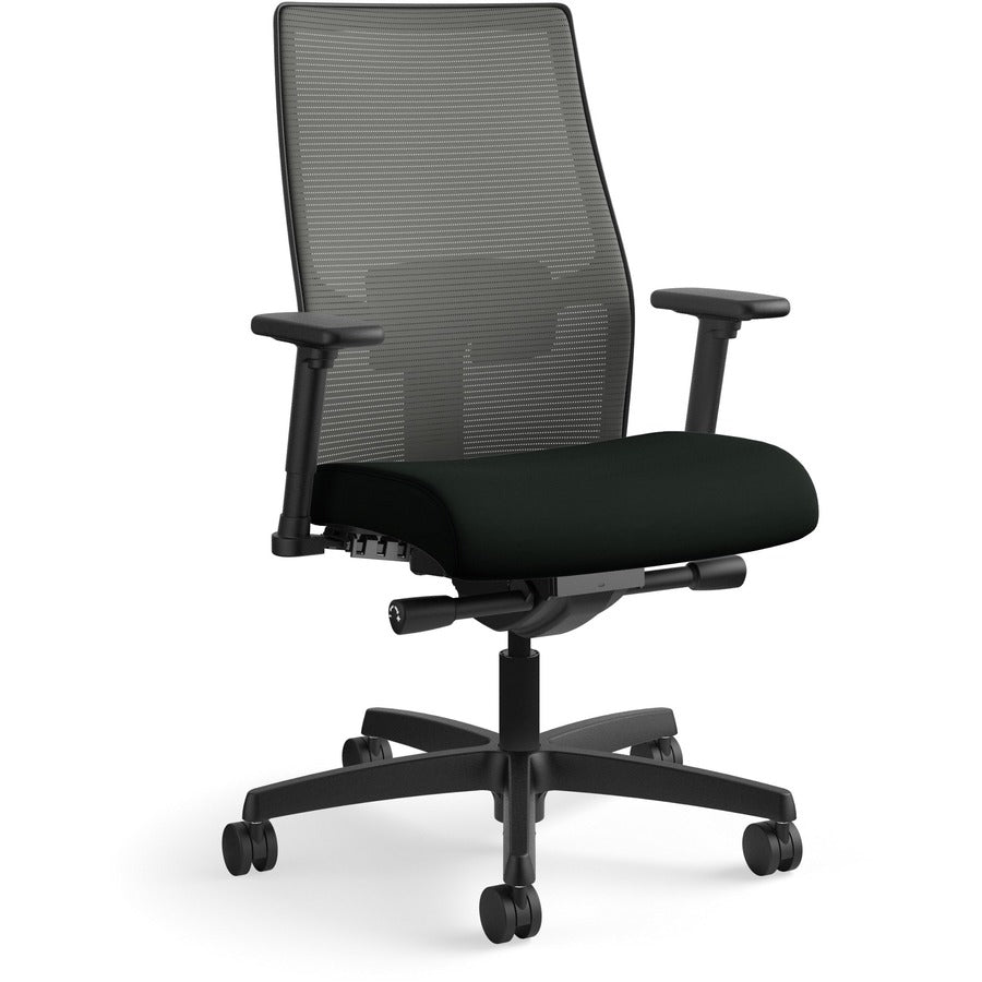 HON Ignition 2.0 Chair - Vinyl Seat Material - Charcoal Back Color - Mesh Back Material - Black Frame Color - Mid Back - Black - 1 Each