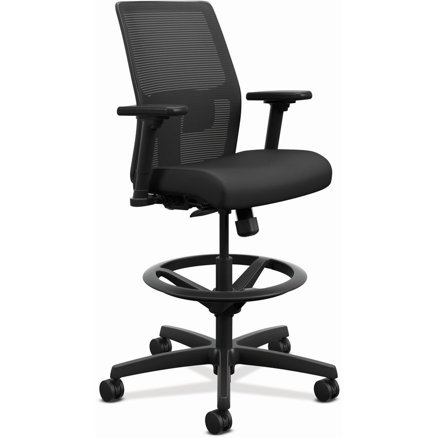 HON Ignition 2.0 Sitting Stool - Vinyl Seat Material - Black Back Color - Mesh Back Material - Black Frame Color - Low Back - Black - 1 Each