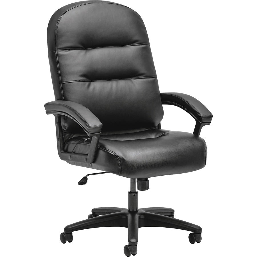 HON Pillow-Soft Chair - Bonded Leather Seat Material - Black Back Color - Bonded Leather Back Material - Black Frame Color - High Back - 5-star Base - Black - Armrest - 1 Each