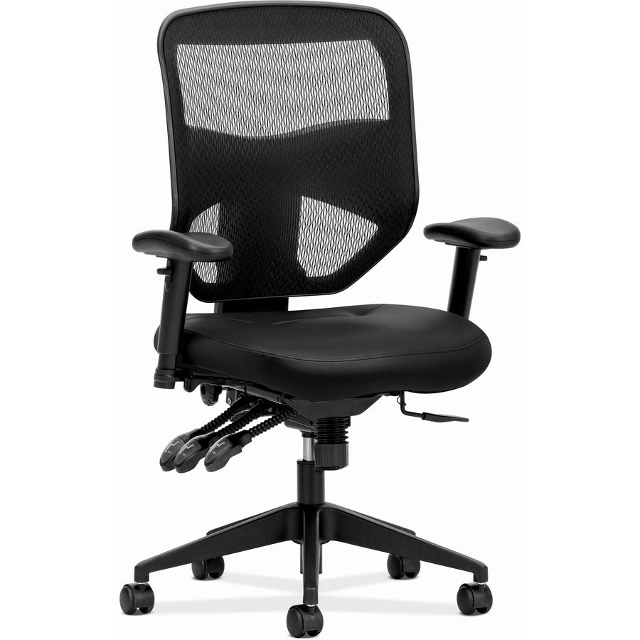 HON Prominent Chair - Black Seat Color - Bonded Leather Seat Material - Black Back Color - Mesh Back Material - Black Frame Color - High Back - 5-star Base - Black - 1 Each
