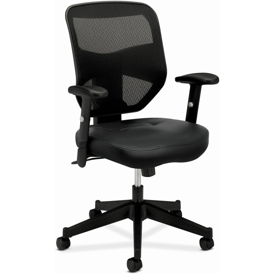 HON Prominent Chair - Black Seat Color - Bonded Leather Seat Material - Black Back Color - Reinforced Resin, Mesh Back Material - Black Frame Color - High Back - 5-star Base - 1 Each