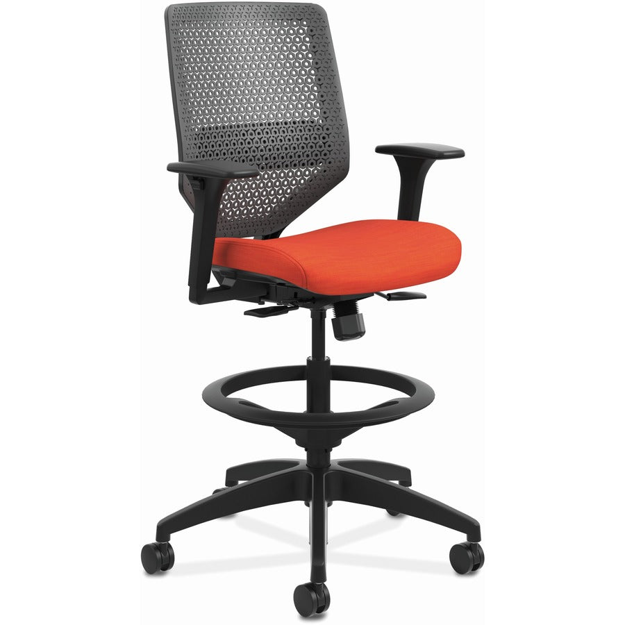HON Solve Sitting Stool - Fabric Seat Material - Charcoal Back Color - Mesh Back Material - Black Frame Color - Mid Back - 5-star Base - Bittersweet - 1 Each