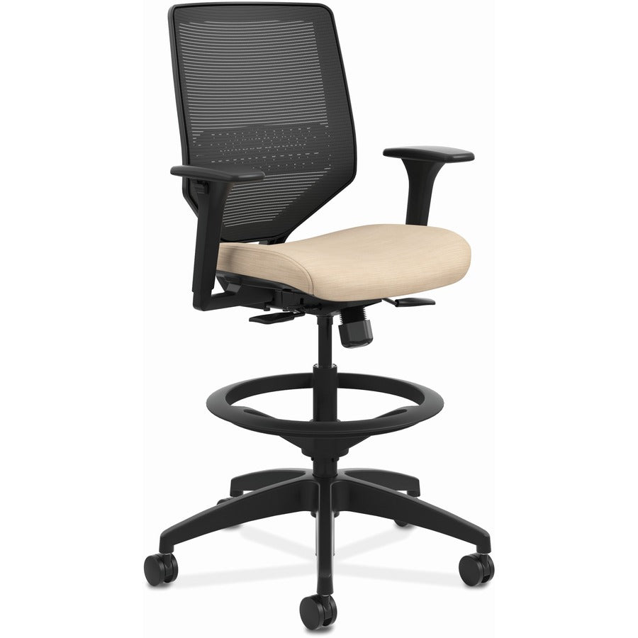 HON Solve Sitting Stool - Fabric Seat Material - Black Back Color - Mesh Back Material - Black Frame Color - Mid Back - 5-star Base - Putty - 1 Each
