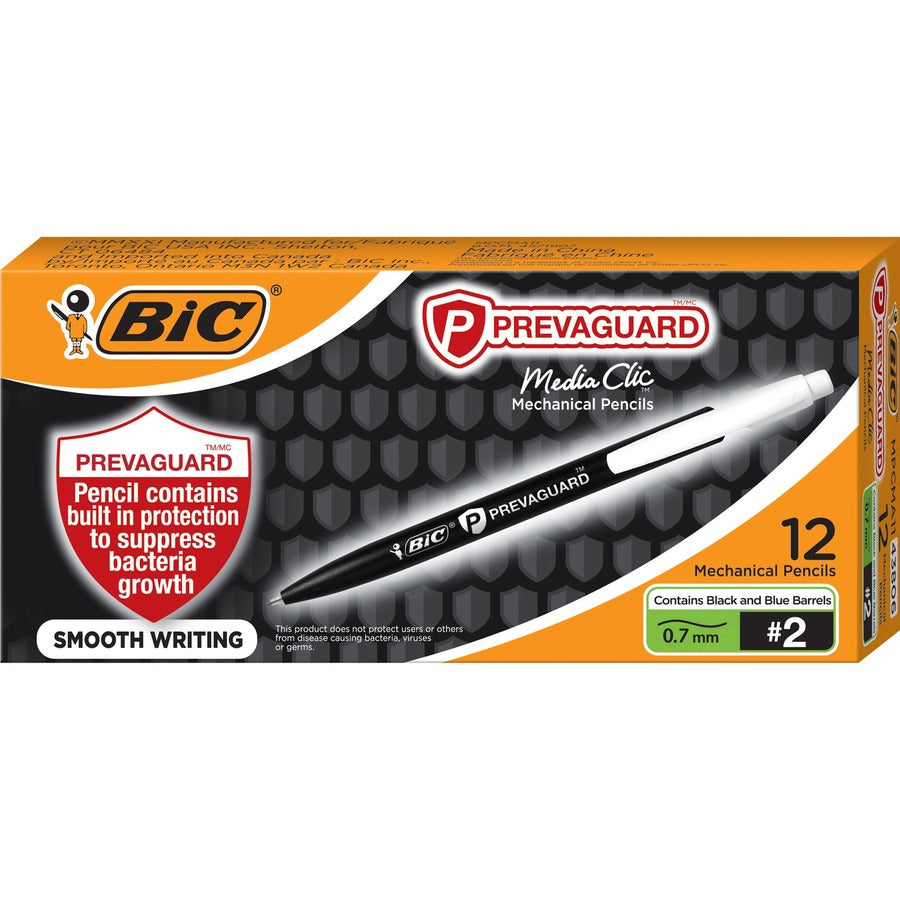 BIC Antimicrobial Mechanical Pencils - 0.7 mm Black Lead - #2 - Blue Plastic, Black Barrel - 12 / Dozen