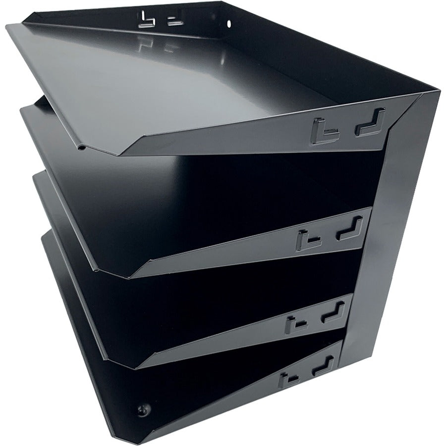 Huron Horizontal Slots Desk Organizer - 4 Compartment(s) - Horizontal - 9" Height x 12" Width x 8.66" Depth - Durable - Black - Steel - 1 Each