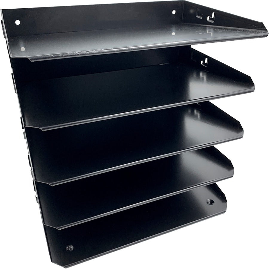 Huron Horizontal Slots Desk Organizer - 5 Compartment(s) - Horizontal - 12" Height x 8.75" Width x 12" Depth - Durable - Black - Steel - 1 Each