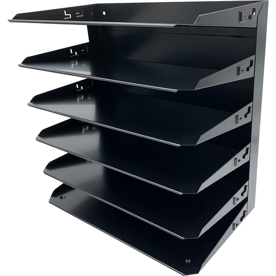 Huron Horizontal Slots Desk Organizer - 6 Compartment(s) - Horizontal - 15" Height x 15" Width x 8.66" Depth - Durable, Label Holder - Black - Steel - 1 Each
