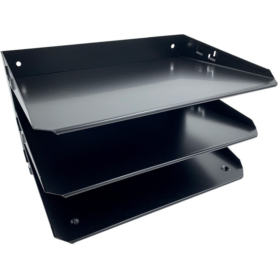 Huron Horizontal Slots Desk Organizer - 3 Compartment(s) - Horizontal - 6" Height x 12" Width x 8.75" Depth - Durable - Black - Steel - 1 Each