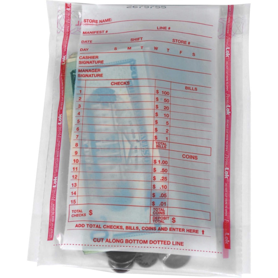 ControlTek PermaLOK Bundle Bags - 8.75" Length x 5.75" Width - Clear - Cash - 1000 / Carton