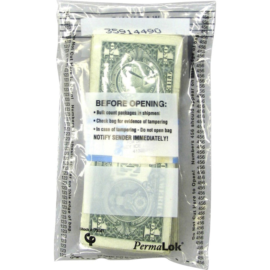 ControlTek PermaLOK Bundle Bags - 7.75" Length x 4.50" Width - Clear - Cash, Bill - 1000/Pack - 4 / Carton