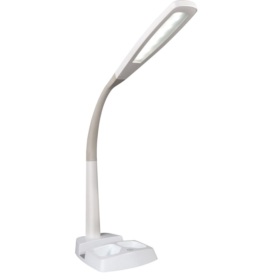 OttLite LED Desk Lamp with Charging Station - 26.5" Height x 7.5" Width - LED Bulb - USB Charging, Flexible Arm, Adjustable Height, ClearSun LED - Plastic - Desk Mountable - White - for Tablet, Phone, Desk