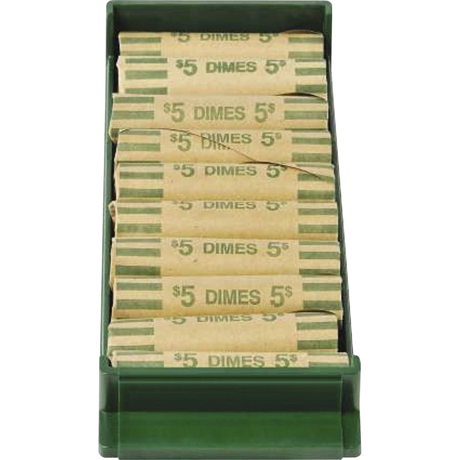 ControlTek Coin Trays for Dimes - Stackable - 10 Coin Compartment(s) - Green - Plastic - 4 / Pack