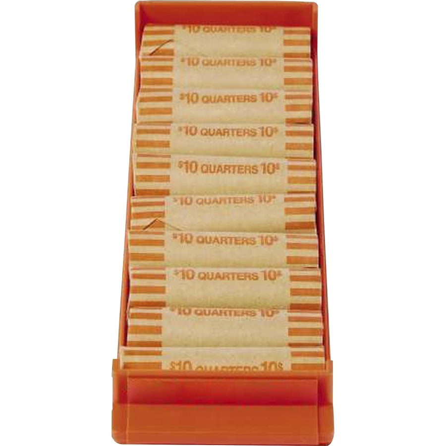 ControlTek Coin Trays for Quarters - Stackable - 10 Coin Compartment(s) - Orange - Plastic - 4 / Pack