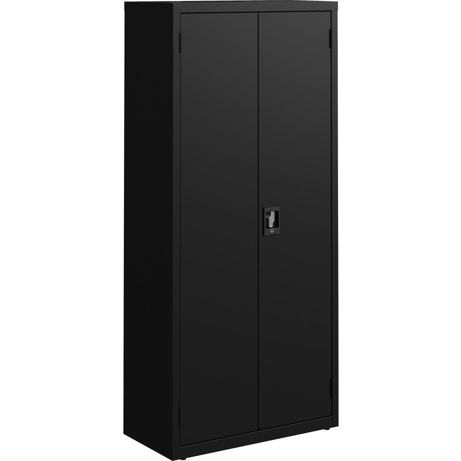 Lorell Fortress Series Slimline Storage Cabinet - 30" Width x 15" Depth x 66" Height - 4 x Shelf(ves) - 720 lb Load Capacity - Durable, Welded, Nonporous Surface, Recessed Handle, Removable Lock, Locking System - Black - Baked Enamel - Steel - Recycled