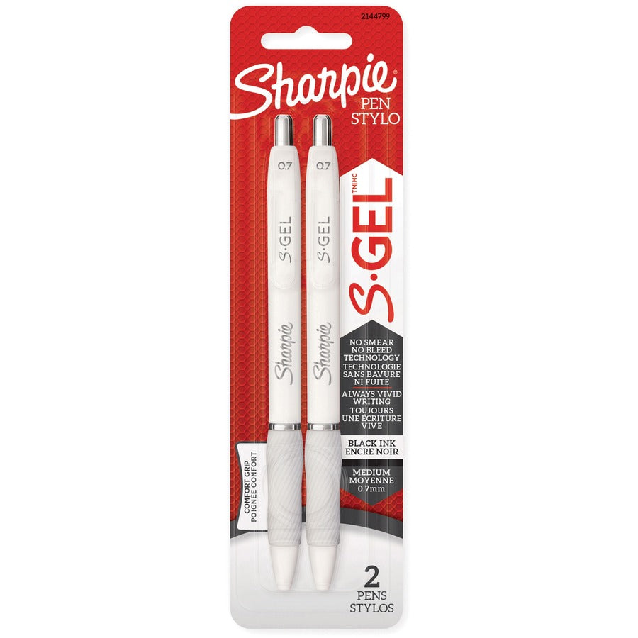 Sharpie S-Gel Pen - Retractable - Black Ink - White Barrel - 2 / Pack