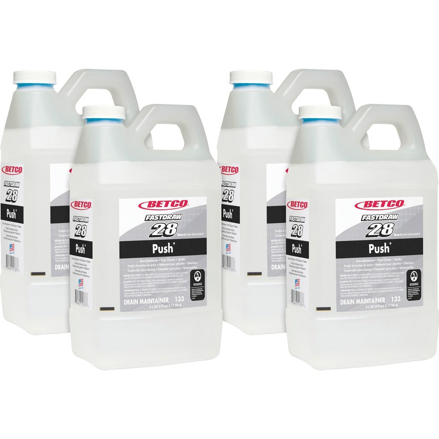 Betco BioActive Solutions FastDraw 28 Push Cleaner - Concentrate - 67.6 fl oz (2.1 quart) - New Green Scent - Bio-based, Non-corrosive, Non-flammable, Caustic-free, Spill Proof, Chemical Resistant, Non Alkaline - Milky White - 4 / Carton