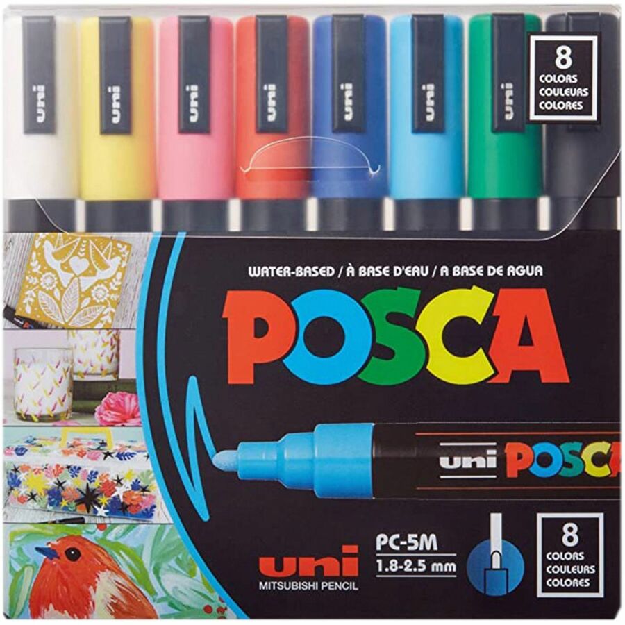 uni®, Posca PC-5M Paint Markers - Assorted Ink - Water Based, Pigment-based - 8 / Pack