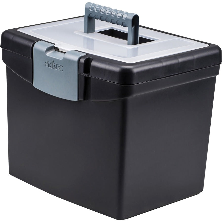 Storex Portable File Storage Box with XL Lid - External Dimensions: 10.9" Length x 13.2" Width x 11" Height - 30 lb - Media Size Supported: Letter 8.50" x 11" - Clamping Latch, Lid Closure - Black - For Storage, File Folder, File - 1 Each