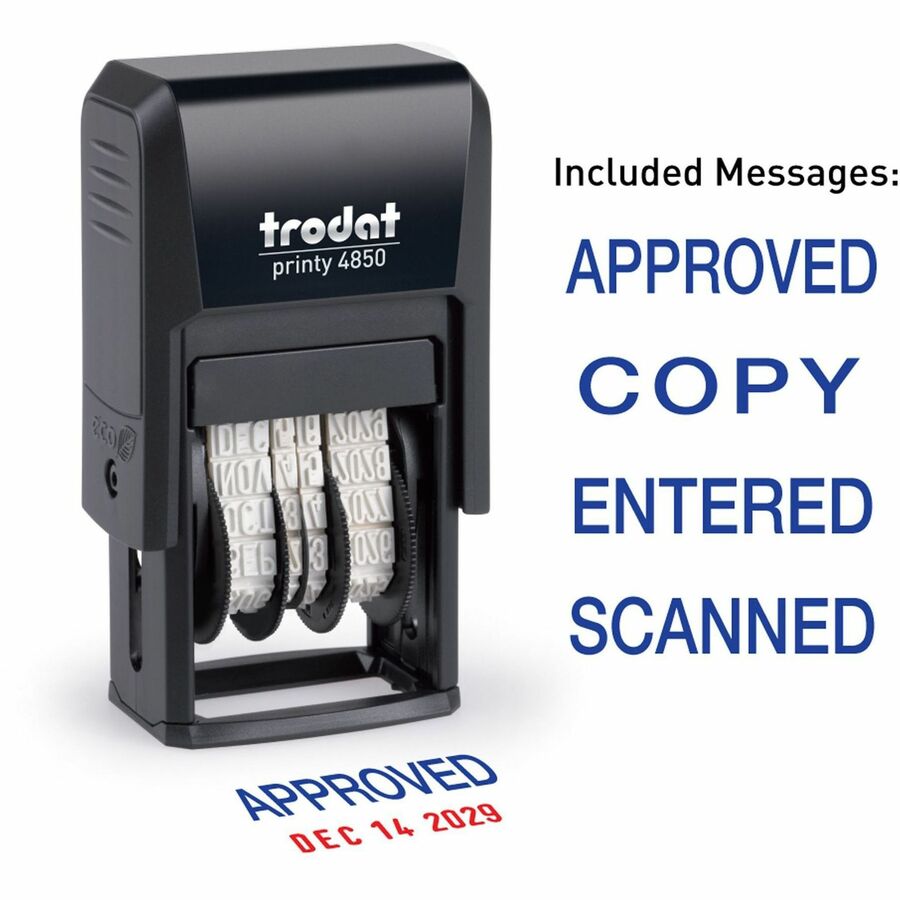 Trodat Micro Message Date Stamp - Date Stamp - 0.75" Impression Width x 1" Impression Length - 10000 Impression(s) - Assorted - 1 Each