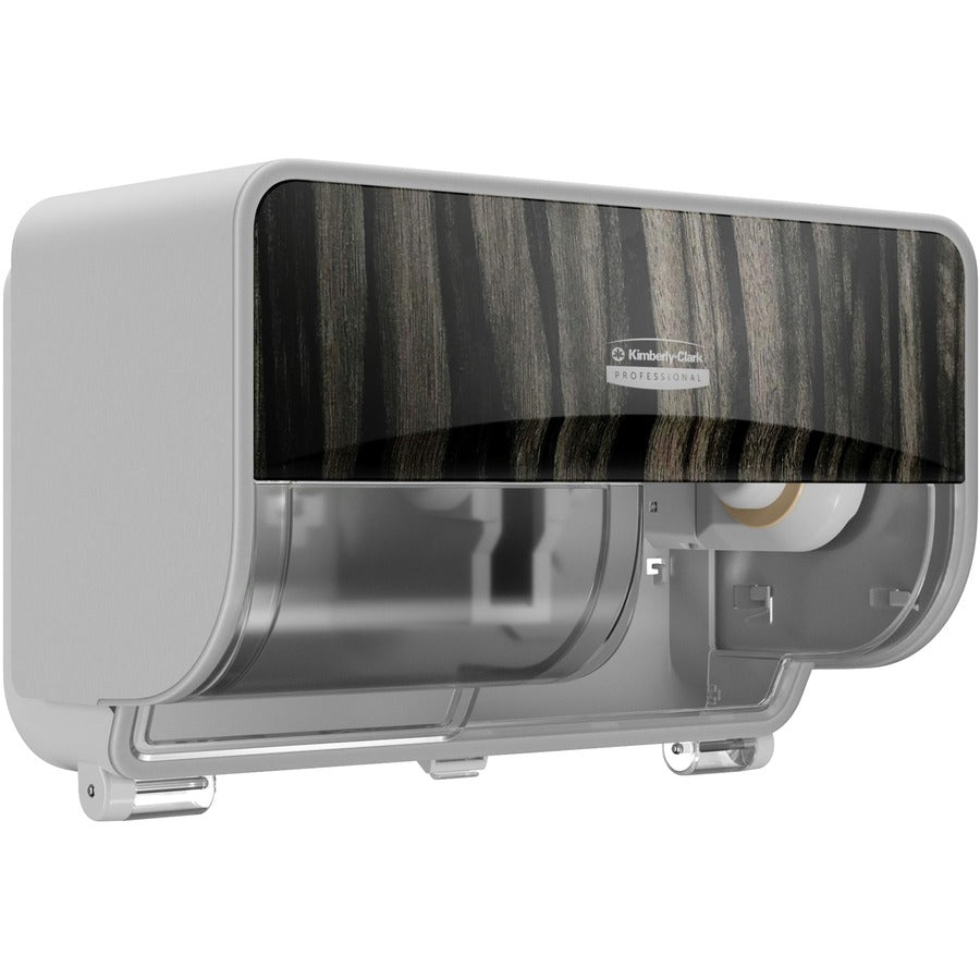 Kimberly-Clark Professional ICON Standard Roll Horizontal Toilet Paper Dispenser - Coreless - 2 x Roll - Ebony Woodgrain - Refillable, Key Lock - 1 Each