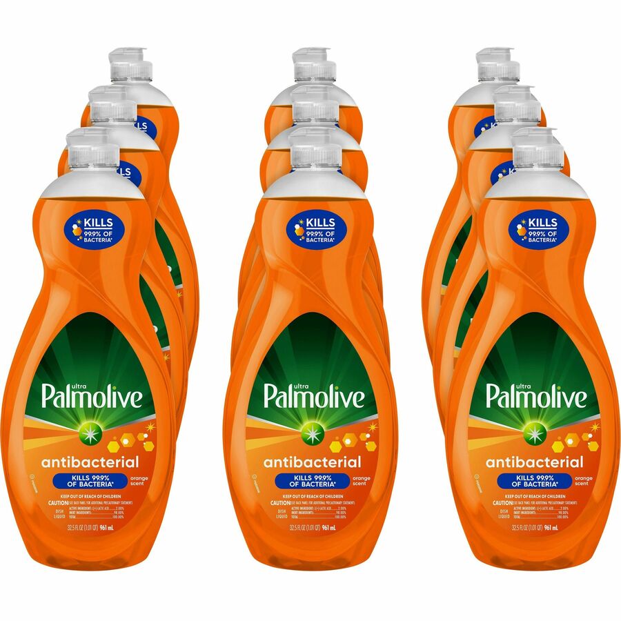 Palmolive Antibacterial Ultra Dish Soap - For Dish, Kitchen - Concentrate - Liquid - 35.2 fl oz (1.1 quart) - Recommended For: Bacteria Remover, Grease Remover, Dirt Remover - pH Balanced, Residue-free, Non-abrasive, Antibacterial - Orange - 9 / Carton