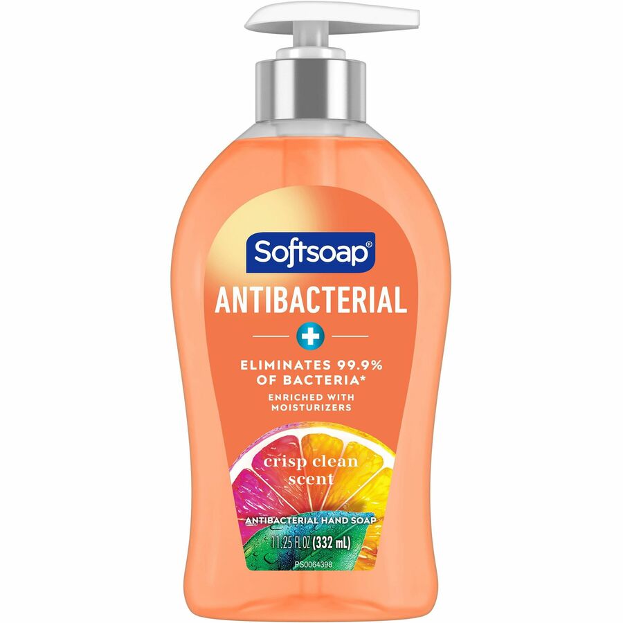 Softsoap Antibacterial Soap Pump - Crisp Clean Scent - 11.25 fl oz - Pump Bottle Dispenser - Bacteria Remover - Hand, Skin, Kitchen, Bathroom - Moisturizing - Antibacterial - Orange - Refillable, Recyclable, Paraben-free, Phthalate-free, pH Balanced, B...