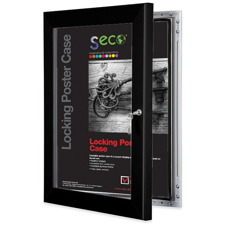 Seco Locking Poster Case - 30" x 40" Frame Size - Rectangle - Portrait, Landscape - Black - Weather Proof, Shatter Proof, Lockable, Rust Proof, Water Proof - Aluminum, Plastic, Polycarbonate - Black - 1 Each