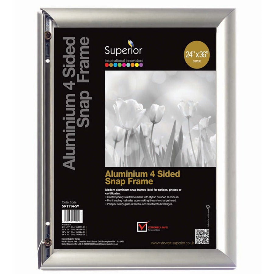 Seco Classic Snap Frame - 24" x 36" Frame Size - Rectangle - Black - Aluminum - Silver - 1 Each