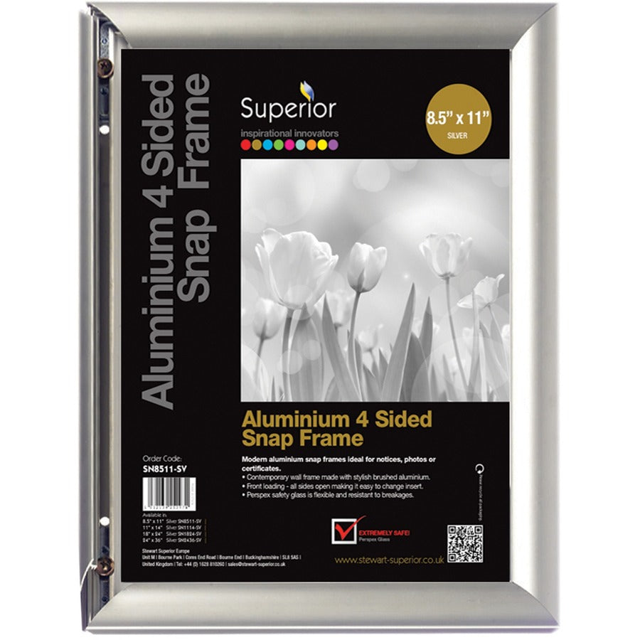 Seco Classic Snap Frame - 8.50" x 11" Frame Size - Rectangle - Black - Aluminum - Silver - 1 Each
