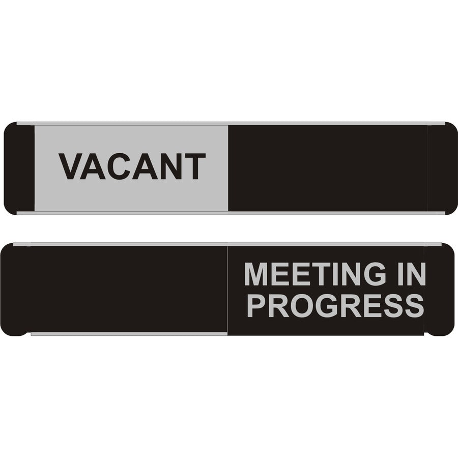 Seco Door Sign - Print/Message "Vacant" , "Meeting In Progress" - 10" Width x 2" Height - Rectangular Shape - Self-adhesive, Adhesive Backing - Aluminum, Polyvinyl Chloride (PVC) - Black - 1 Each