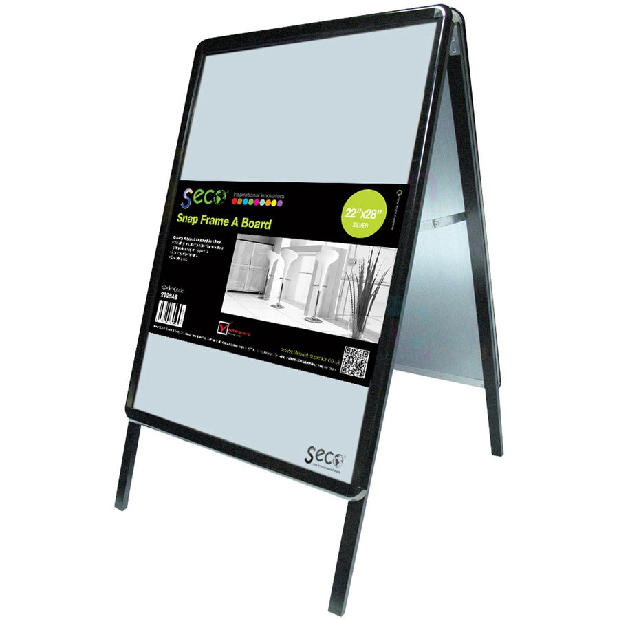 Seco Snap Frame A-board Sidewalk Sign - 28" Width x 22" Height - Rectangular Shape - Double Sided - Flexible, Strong, Anti-glare - Galvanized Steel, Polyvinyl Chloride (PVC) - 1 Each