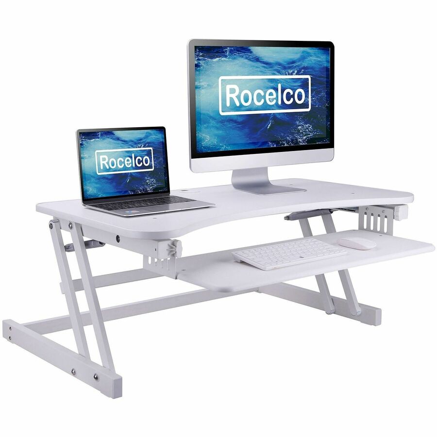 Rocelco ADR 32" Adjustable Desk Riser with EVR - Up to 32" Screen Support - 30 lb Load Capacity - 16.75" Height x 32" Width x 23.60" Depth - Desktop, Tabletop - White - For Monitor, Notebook, Keyboard, Workstation - Sturdy, Handle, Ergonomic, Keyboard...